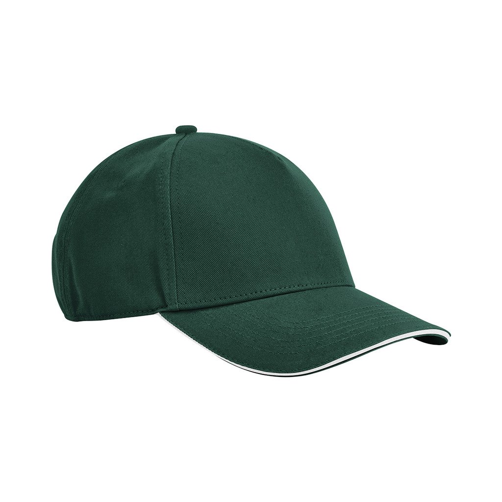 [BBB825C-12B95] Earthaware® classic organic cotton 5 panel cap sandwich peak (Bottle Green/White)