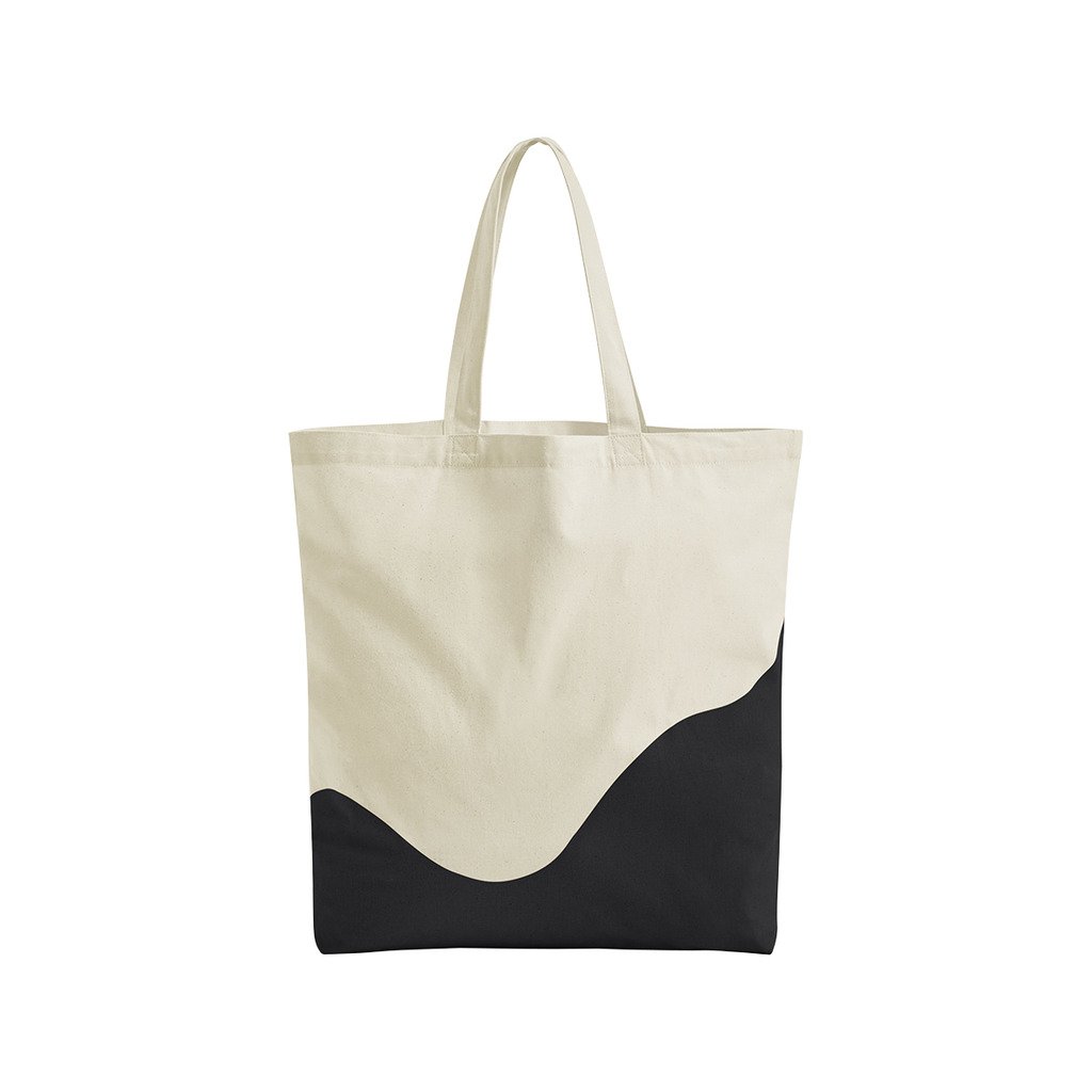 [BBW235-10C95] Organic Cotton Wave Print Maxi Tote (Natural/Black)